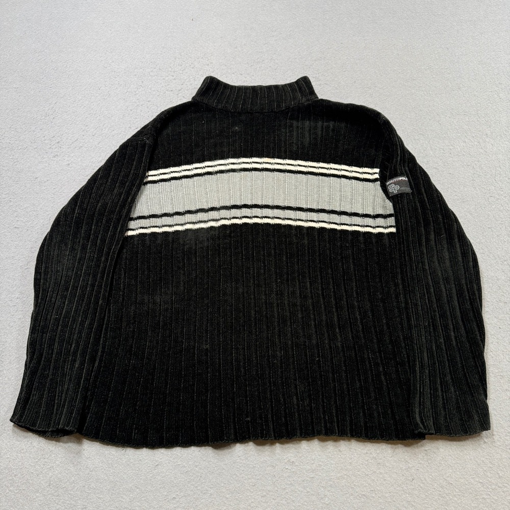 Vintage Southpole Sweater Mens XL Black Gray Ribbed Knit Mockneck Streetwear Y2K